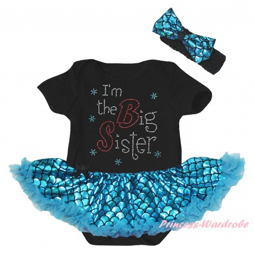 Black Baby Jumpsuit Blue Scale Pettiskirt & Sparkle Rhinestone I'm The Big Sister Print JS6560