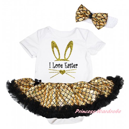 Easter White Baby Jumpsuit Gold Scale Pettiskirt & Sparkle I Love Easter Painting JS6564