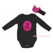 Easter Black Baby Jumpsuit & Sparkle Hot Pink Happy Easter Rabbit Painting & Black Headband Hot Pink Bow TH901