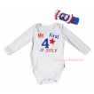 American's Birthday White Baby Jumpsuit & My First 4th Of July Painting & Blue Headband Bow TH902