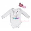 Easter White Baby Jumpsuit & Sparkle Happy Easter Bunny Face Painting & Pink Headband Bow TH905