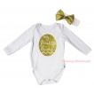 Easter White Baby Jumpsuit & Sparkle Gold My First Easter Painting & White Headband Gold Bow TH906
