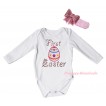 Easter White Baby Jumpsuit & Sparkle Pink First Easter Floral Egg Print & Pink Headband Bow TH913