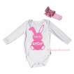 Easter White Baby Jumpsuit & Pink Happy Easter Rabbit Painting & Pink Headband Bow TH916