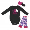 Easter Black Baby Jumpsuit & Sparkle Hot Pink My 1st Easter White Bunny Painting & Black Headband Hot Pink Bow & Light Pink Ruffles Rabbit Leg Warmer Set TH923