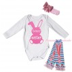 Easter White Baby Jumpsuit & Pink Happy Easter Rabbit Painting & Pink Headband Bow & Pink Ruffles Rabbit Leg Warmer Set TH934