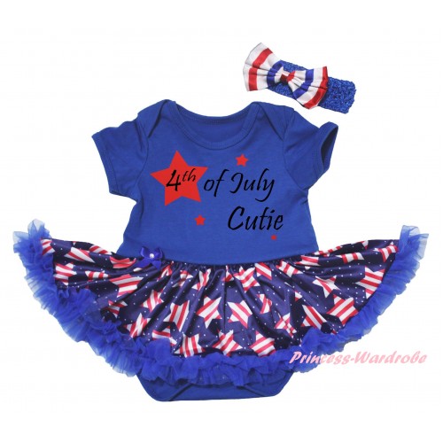 American's Birthday Blue Baby Bodysuit Jumpsuit White Dots Patriotic American Star Pettiskirt & 4th Of July Cutie Painting JS6573