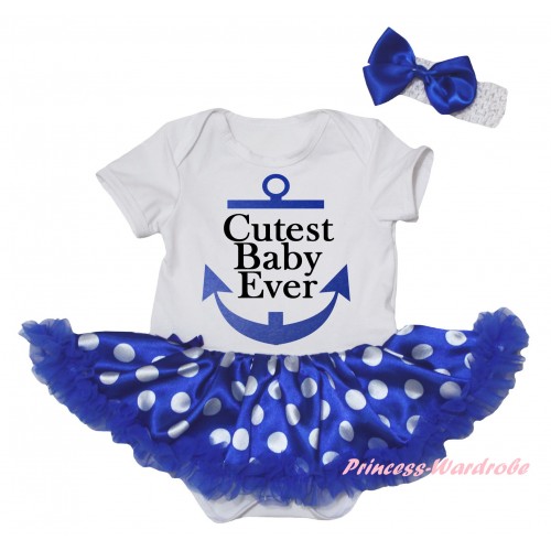 White Baby Bodysuit Royal Blue White Dots Pettiskirt & Cutest Baby Ever Sailor Painting JS6582