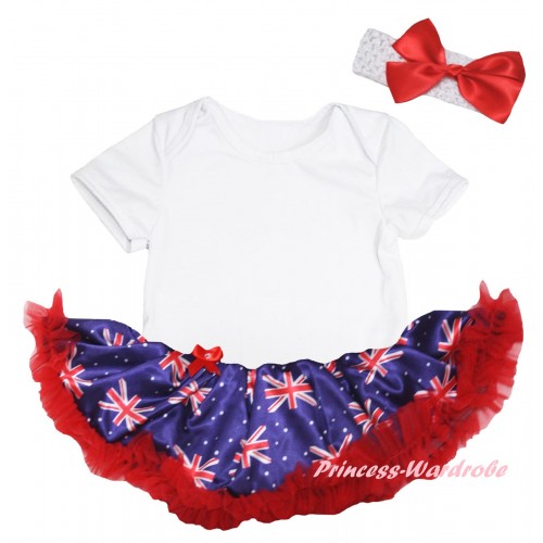 American's Birthday White Baby Bodysuit Jumpsuit Red Patriotic British Pettiskirt JS6587