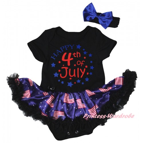 American's Birthday Black Baby Bodysuit Jumpsuit Black Patriotic American Pettiskirt & Happy 4th Of July Painting JS6614