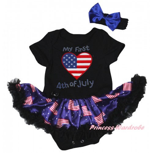 American's Birthday Black Baby Bodysuit Jumpsuit Black Patriotic American Pettiskirt & Rhinestone My First American Heart 4th Of July Print JS6619