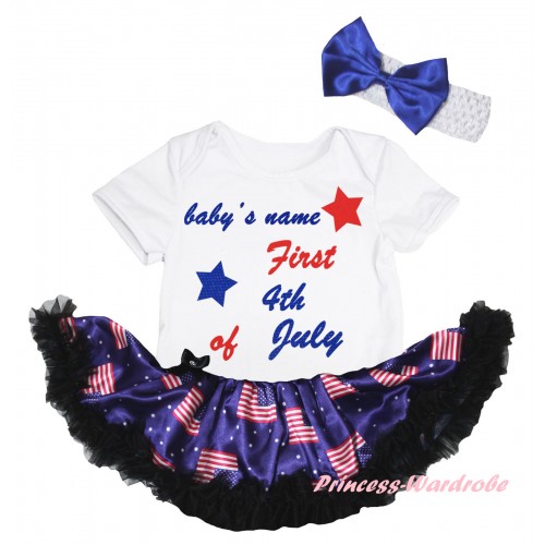 American's Birthday White Baby Bodysuit Jumpsuit Black Patriotic American Pettiskirt & Baby's Name First 4th of July Painting JS6633