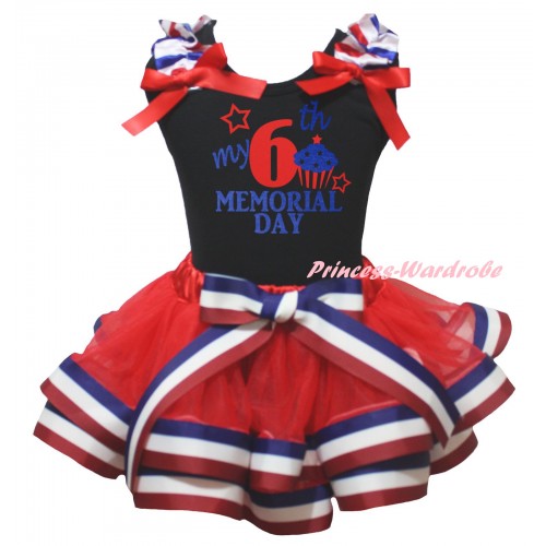 American's Birthday Black Tank Top Red White Blue Striped Ruffles Red Bows & My 6th Memorial Day Painting & Red White Blue Striped Trimmed Pettiskirt MG2975