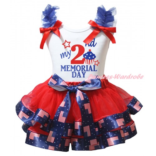 American's Birthday White Tank Top Royal Blue Ruffles Red Bows & Red Patriotic American Trimmed Pettiskirt & My 2nd Memorial Day Painting MG3008