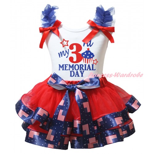 American's Birthday White Tank Top Royal Blue Ruffles Red Bows & Red Patriotic American Trimmed Pettiskirt & My 3rd Memorial Day Painting MG3009
