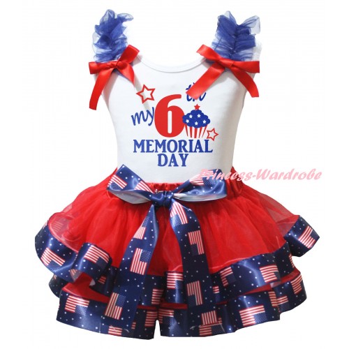 American's Birthday White Tank Top Royal Blue Ruffles Red Bows & Red Patriotic American Trimmed Pettiskirt & My 6th Memorial Day Painting MG3012