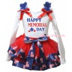 American's Birthday White Tank Top Royal Blue Ruffles Red Bows & Red Patriotic American Trimmed Pettiskirt & Happy Memorial Day 2017 Painting MG3013