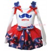 American's Birthday White Tank Top Royal Blue Ruffles Red Bows & Red Patriotic American Trimmed Pettiskirt & Blue Moustache With Red America Painting MG3018