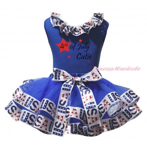 American's Birthday Blue Pettitop White USA Lacing & Blue White USA Trimmed Pettiskirt & 4th Of July Cutie Painting MG3056