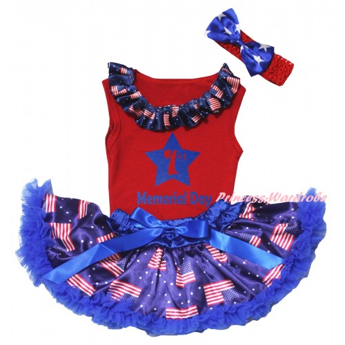 American's Birthday Red Baby Pettitop & Patriotic American Lacing & Blue 1st Memorial Day Painting & Royal Blue Patriotic American Baby Pettiskirt NG2447
