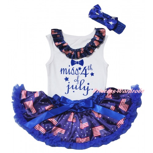 American's Birthday White Baby Pettitop & Patriotic American Lacing & Blue Miss 4th Of July Painting & Royal Blue Patriotic American Baby Pettiskirt NG2458