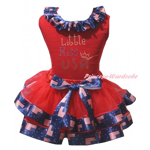American's Birthday Red Baby Pettitop Patriotic American Lacing & Red Patriotic American Trimmed Newborn & Sparkle Rhinestone Little Miss USA Print NG2494
