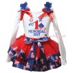 American's Birthday White Baby Top Royal Blue Ruffles Red Bows & Red Patriotic American Trimmed Newborn & My 1st Memorial Day Painting NG2496