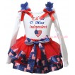 American's Birthday White Baby Top Royal Blue Ruffles Red Bows & Red Patriotic American Trimmed Newborn & Lil Miss Independent Patriotic American Heart Flag Painting NG2499