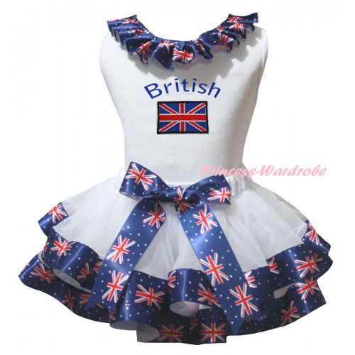 American's Birthday White Baby Pettitop Patriotic British Lacing & White Patriotic British Trimmed Newborn & Patriotic British Flag Print NG2507