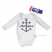 White Baby Jumpsuit & Black Little Sailor Painting & Blue Headband Bow TH939