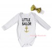 White Baby Jumpsuit & Little Sailor Gold Anchor Painting & Gold Headband Bow TH940