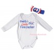 White Baby Jumpsuit & Daddy's Little Firecracker Painting & Blue Headband Bow TH943