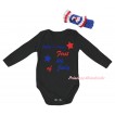 American's Birthday Black Baby Jumpsuit & Baby's Name First 4th Of July Painting & Blue Headband Bow TH954