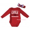 American's Birthday Red Baby Jumpsuit & Mommy's Little 2017 Firecracker Painting & Red Headband Bow TH957