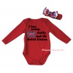 American's Birthday Red Baby Jumpsuit & Patriotic British Flag I Love Mommy, Daddy, And The United Kindom Painting & Red Headband Bow TH959