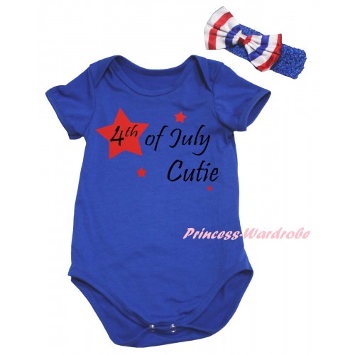 American's Birthday Royal Blue Baby Jumpsuit & 4th Of July Cutie Painting & Blue Headband Bow TH962