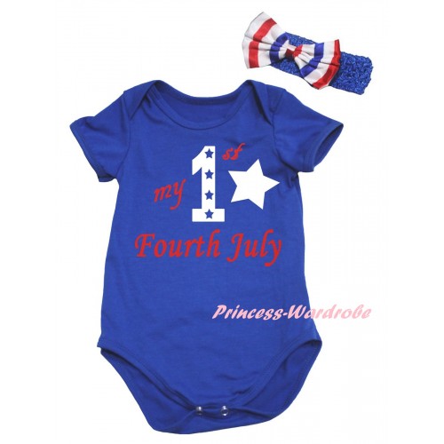American's Birthday Royal Blue Baby Jumpsuit & My 1st Fourth July Painting & Blue Headband Bow TH963
