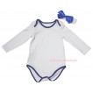 White Royal Blue Piping Baby Jumpsuit & Headband TH964