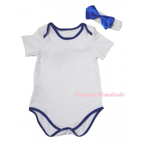 White Royal Blue Piping Baby Jumpsuit & Headband TH964