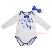 American's Birthday White Royal Blue Piping Baby Jumpsuit & Mr 4th Of July Painting & Headband TH968
