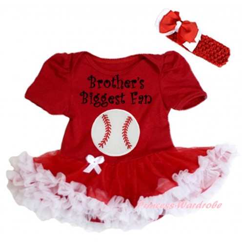 Red Baby Bodysuit Red White Pettiskirt & Brother's Biggest Fan Baseball Print JS6656