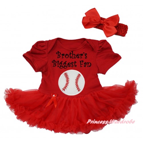 Red Baby Bodysuit Red Pettiskirt & Brother's Biggest Fan Baseball Print JS6658