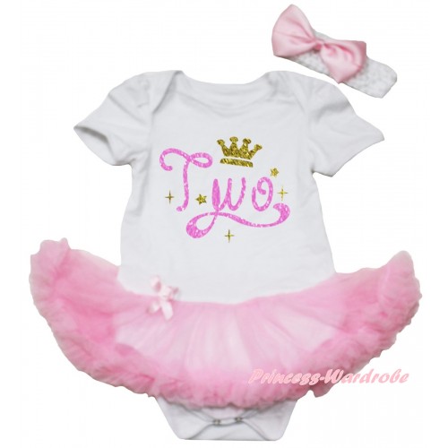 White Baby Bodysuit Light Pink Pettiskirt & Bling Birthday Two Crown Painting JS6677