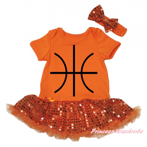 Orange Baby Bodysuit Bling Orange Sequins Pettiskirt & Basketball Painting JS6683
