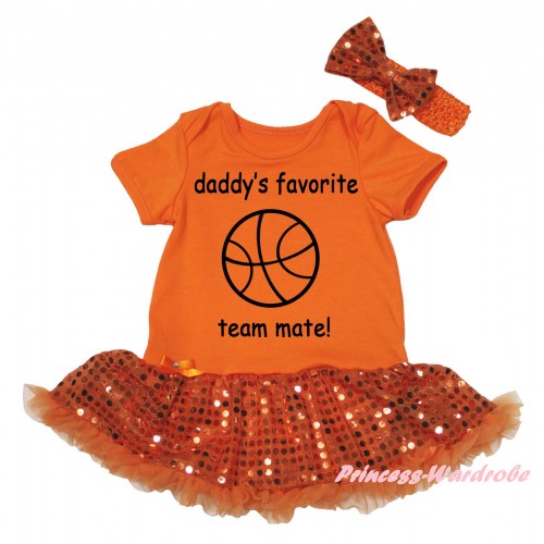 Orange Baby Bodysuit Bling Orange Sequins Pettiskirt & Daddy's Favorite Team Mate! Painting JS6684