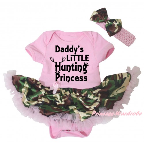 Light Pink Baby Bodysuit Light Pink Camouflage Pettiskirt & Daddy's Little Hunting Princess Painting JS6698