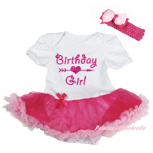 White Baby Bodysuit Jumpsuit Hot Light Pink Pettiskirt & Birthday Girl Painting JS6704