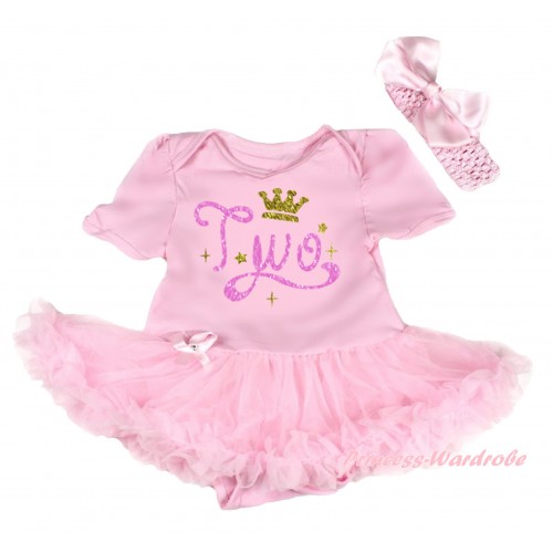 Light Pink Baby Bodysuit Jumpsuit Light Pink Pettiskirt & Bling Birthday Two Crown Painting S6706