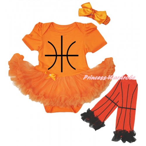 Orange Baby Bodysuit Orange Pettiskirt & Basketball Painting & Warmers Leggings JS6715