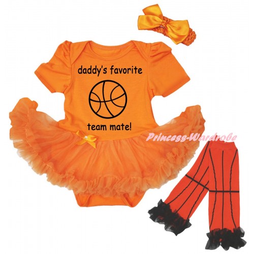 Orange Baby Bodysuit Orange Pettiskirt & Daddy's Favorite Team Mate! Painting & Warmers Leggings JS6716